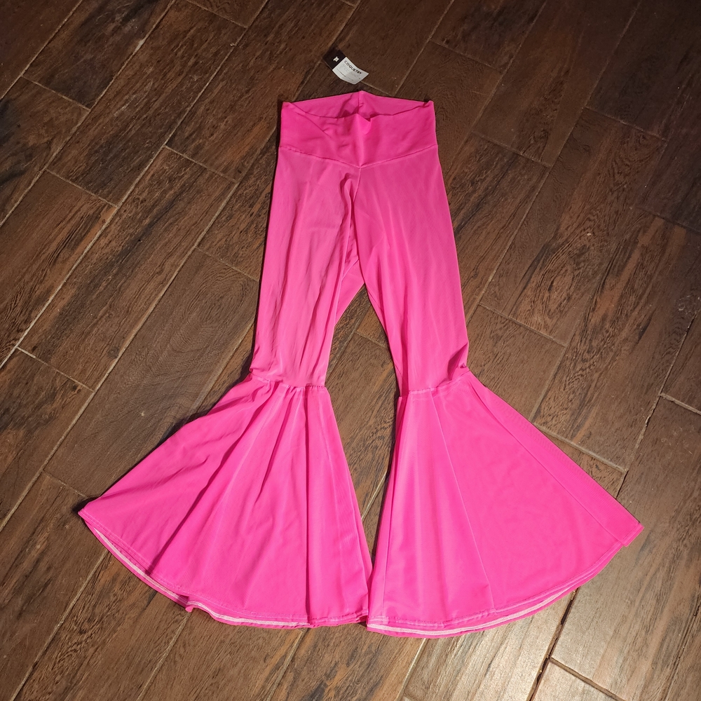 Coquetry Hot Pink Mesh Flared Leggings - XL